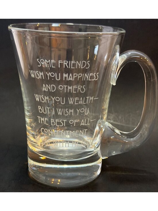 Unbranded Other - VTG 1990s Etched Glass Mug 16 oz Heavy Clear Friendship Blessing Coffee Tea Cup